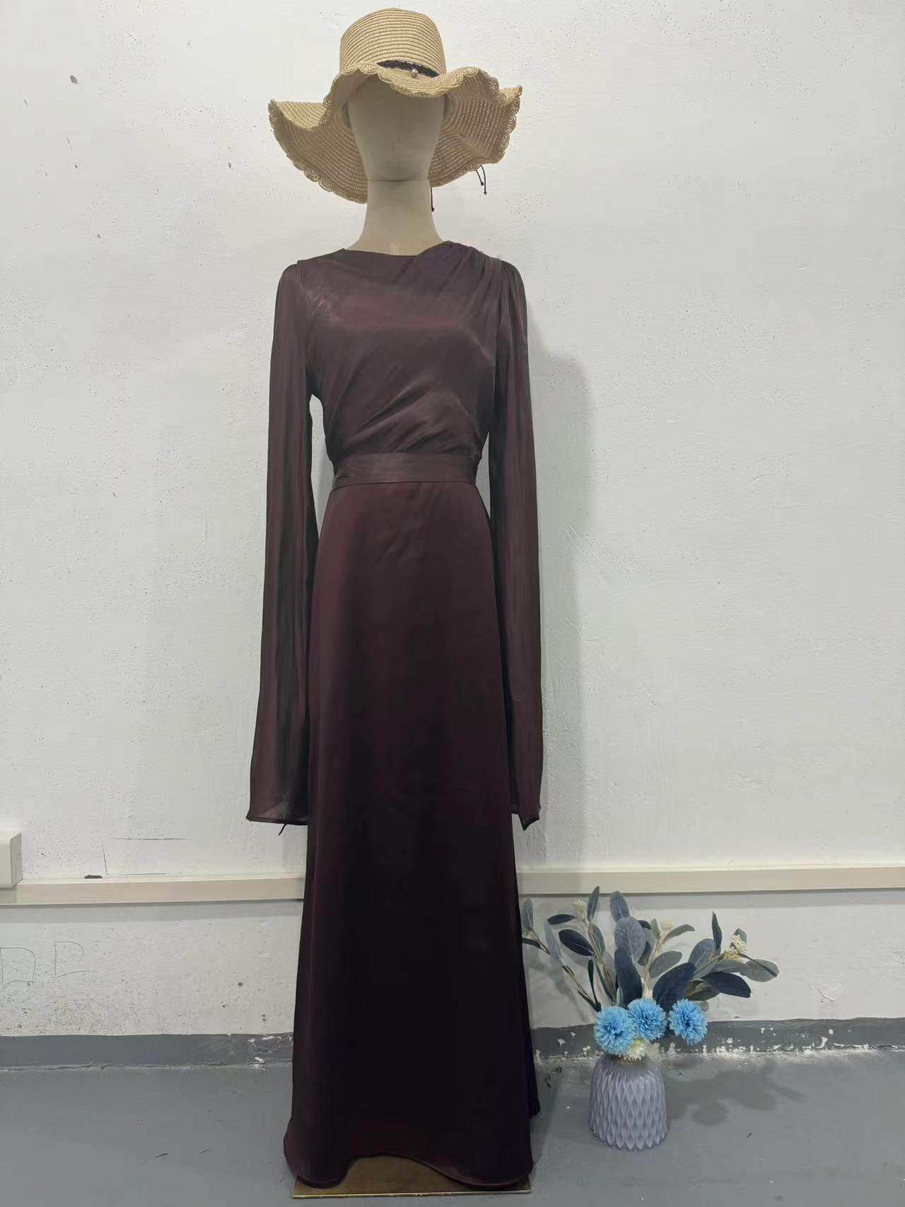Elegant Summer Sleeve Contrast Chiffon & Satin Maxi Dress With Flared Cuffs - Slim Fit Long Dress For Women - Odeita