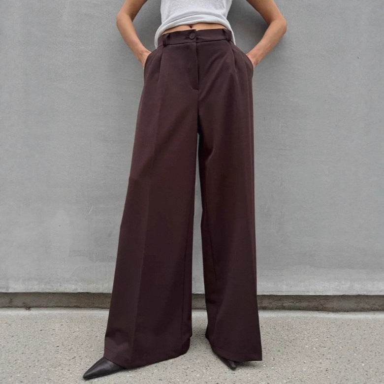High Waist Mopping Commuter Draped Suit Pants - Odeita
