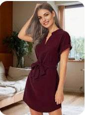V-neck Short Sleeve Dress With Belt Summer Fashion Bowknot Dresses For Women Clothing - Odeita