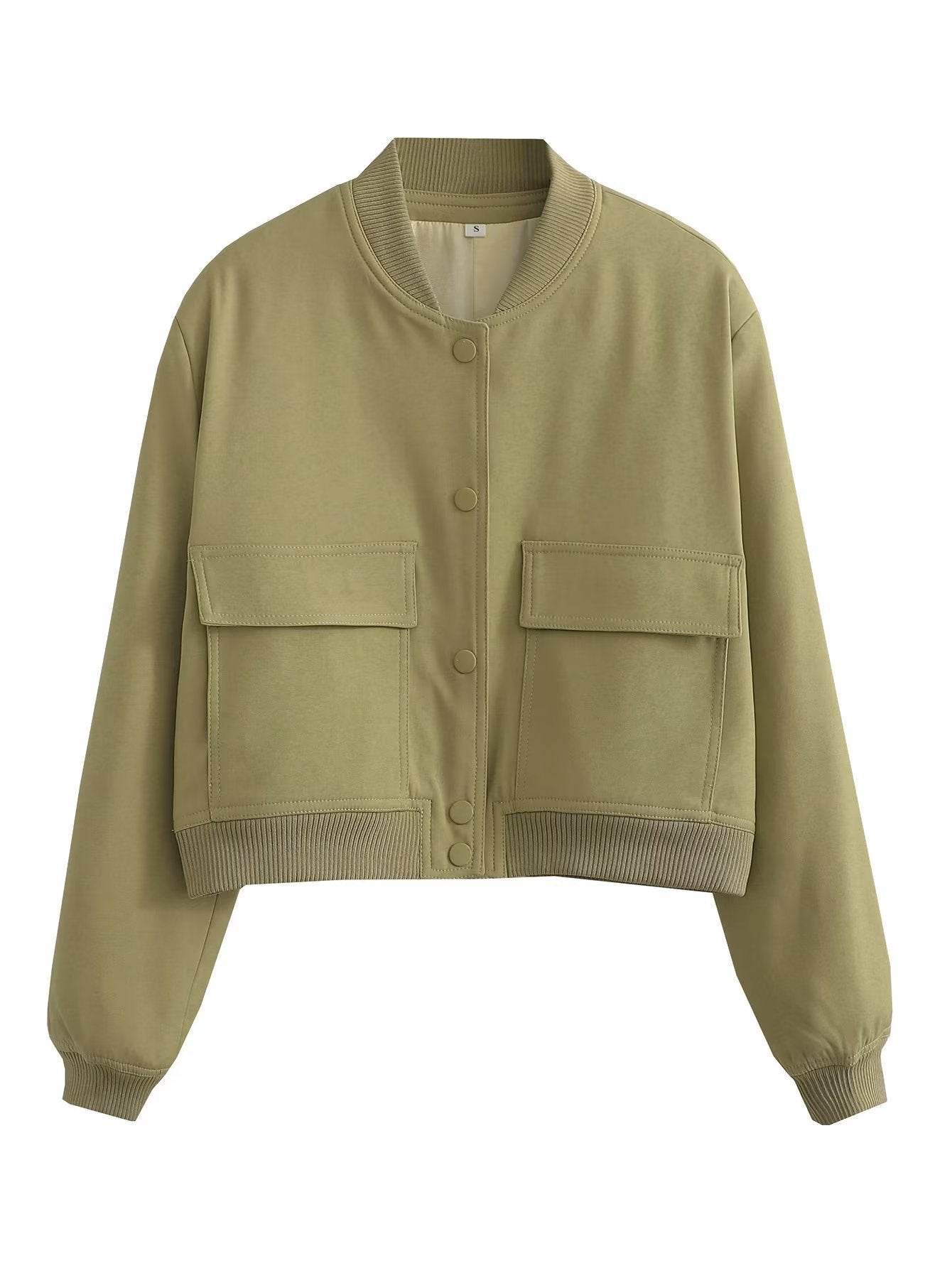 Casual Single-breasted Stand Collar Short Jacket With Pockets Fashion Long Sleeve Outwear Tops Coat For Womens Clothing - Odeita