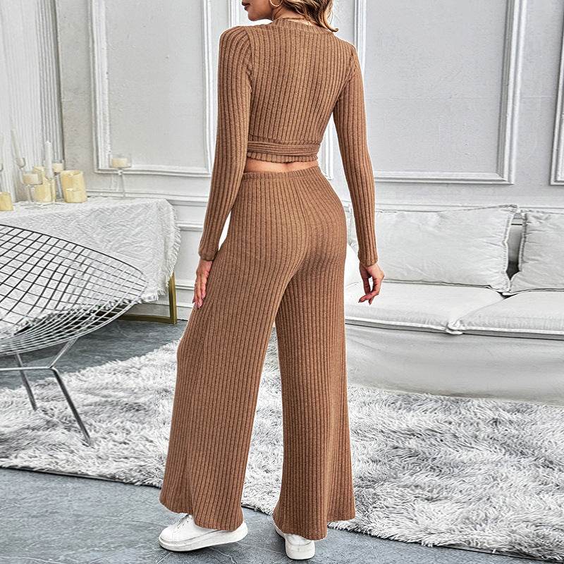 Solid Color Texture Basic All-matching Ladies Two-piece Set - Odeita