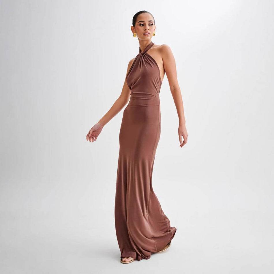 Ins Bodycon Halter Dress Sexy Backless Slim Fit Waist Slimming Maxi Dresses Prom Party Club Clothing For Women - Odeita