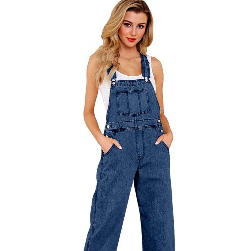 Loose Women's Denim Suspender Pants - Odeita