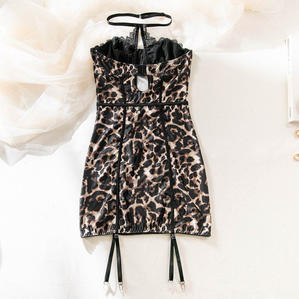 Sexy Leopard Lace Tube Top Dress Ins Fashion Corset A-line Short Dresses For Women Clothing - Odeita