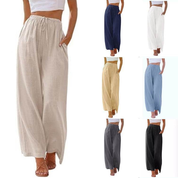 Women Casual Lightweight Drawstring Elastic Waist Pants With Pockets - Odeita