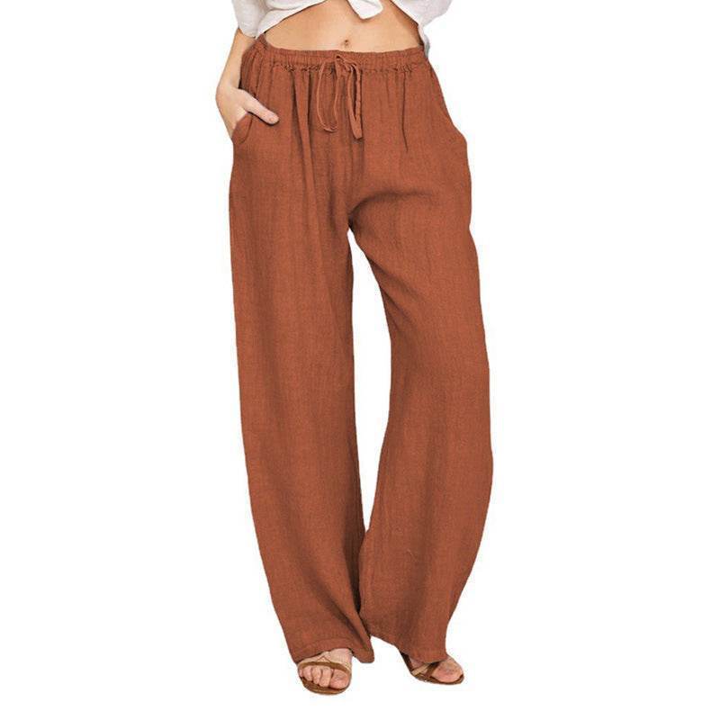 Women Casual Lightweight Drawstring Elastic Waist Pants With Pockets - Odeita