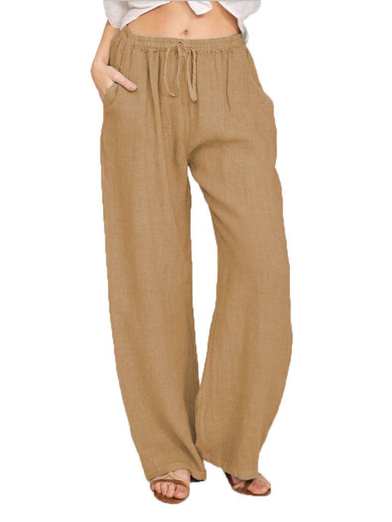 Women Casual Lightweight Drawstring Elastic Waist Pants With Pockets - Odeita