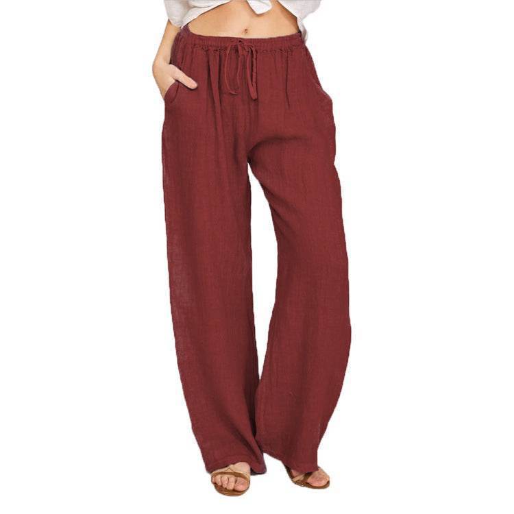 Women Casual Lightweight Drawstring Elastic Waist Pants With Pockets - Odeita