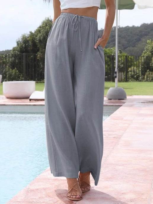 Women Casual Lightweight Drawstring Elastic Waist Pants With Pockets - Odeita