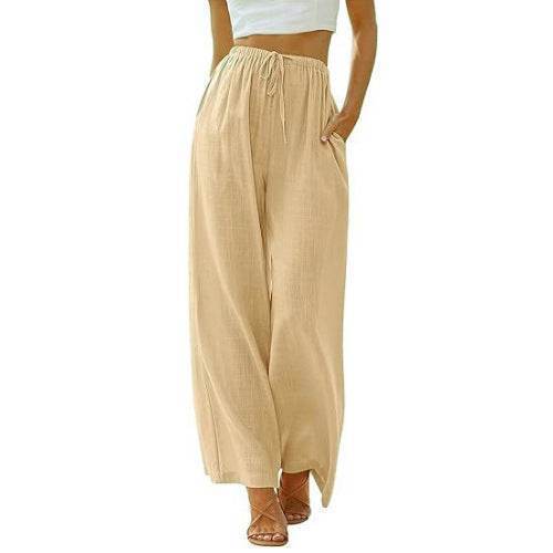 Women Casual Lightweight Drawstring Elastic Waist Pants With Pockets - Odeita