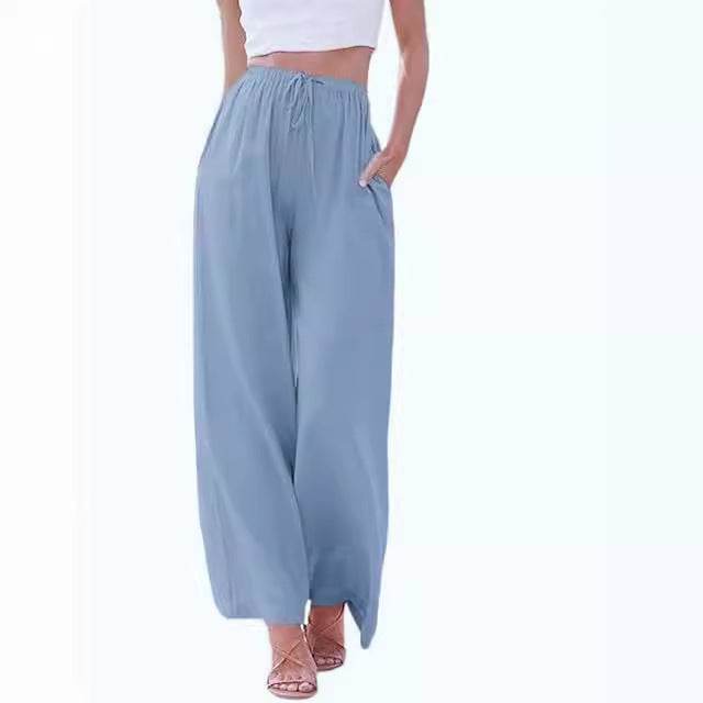 Women Casual Lightweight Drawstring Elastic Waist Pants With Pockets - Odeita