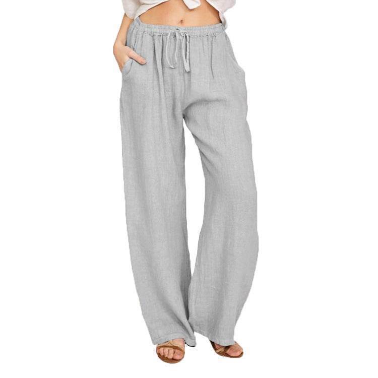 Women Casual Lightweight Drawstring Elastic Waist Pants With Pockets - Odeita