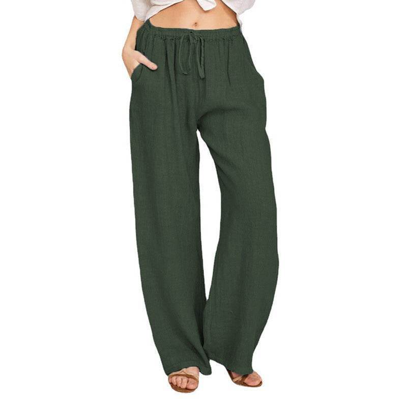 Women Casual Lightweight Drawstring Elastic Waist Pants With Pockets - Odeita