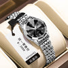 Silver Case Black Steel Belt