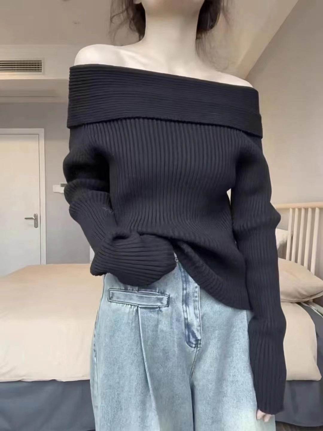 Off-shoulder Shoulder-baring Casual Sweater Women - Odeita