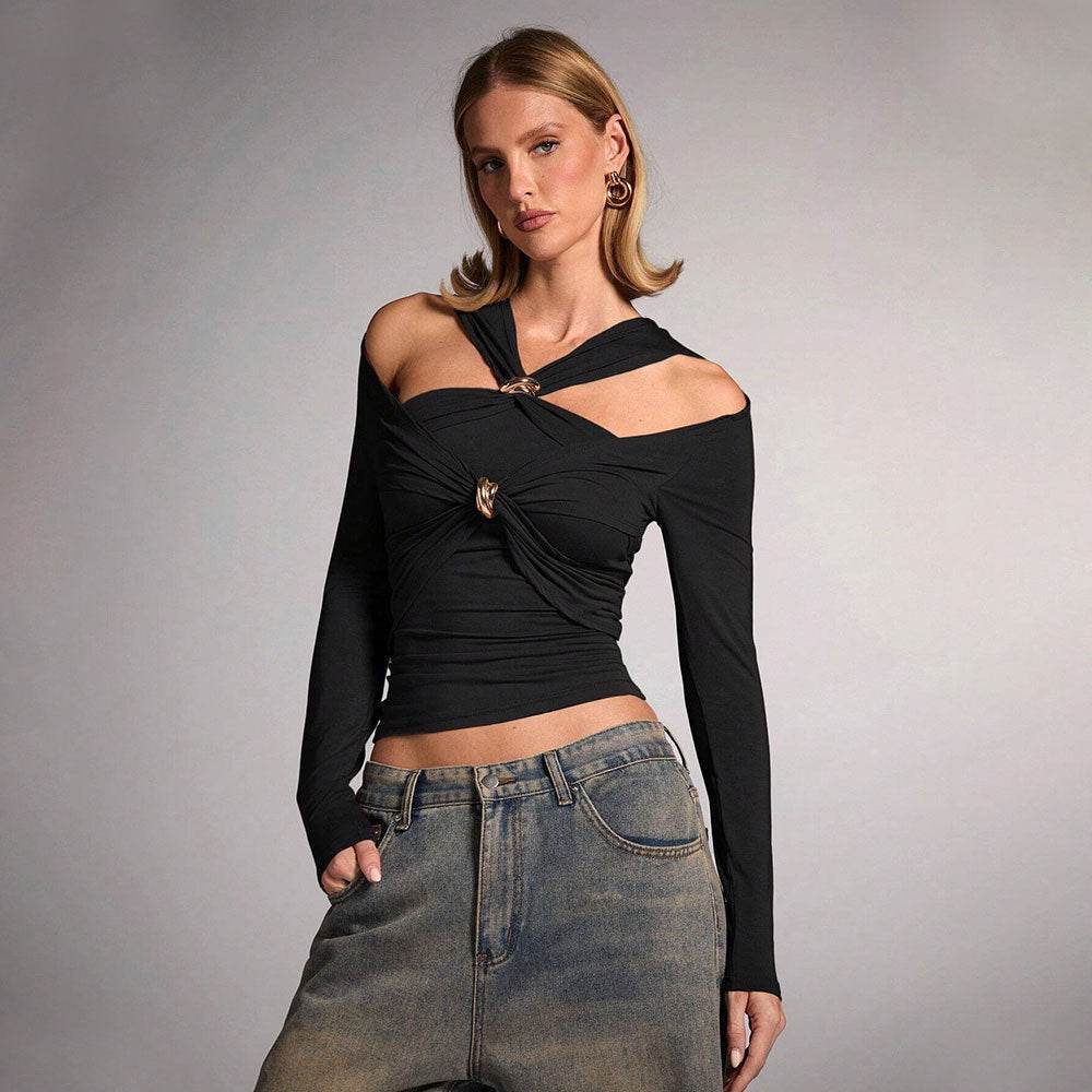 Women's Pure Color Halter Fashion Shoulder-baring Slim Top - Odeita