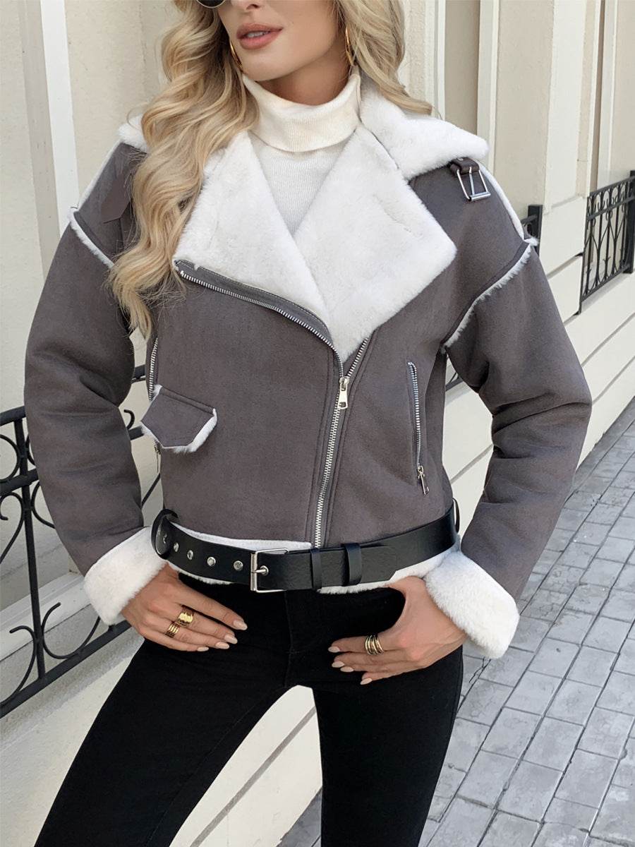 Women's Casual Fashion Polo Collar Plush Jacket Coat - Odeita