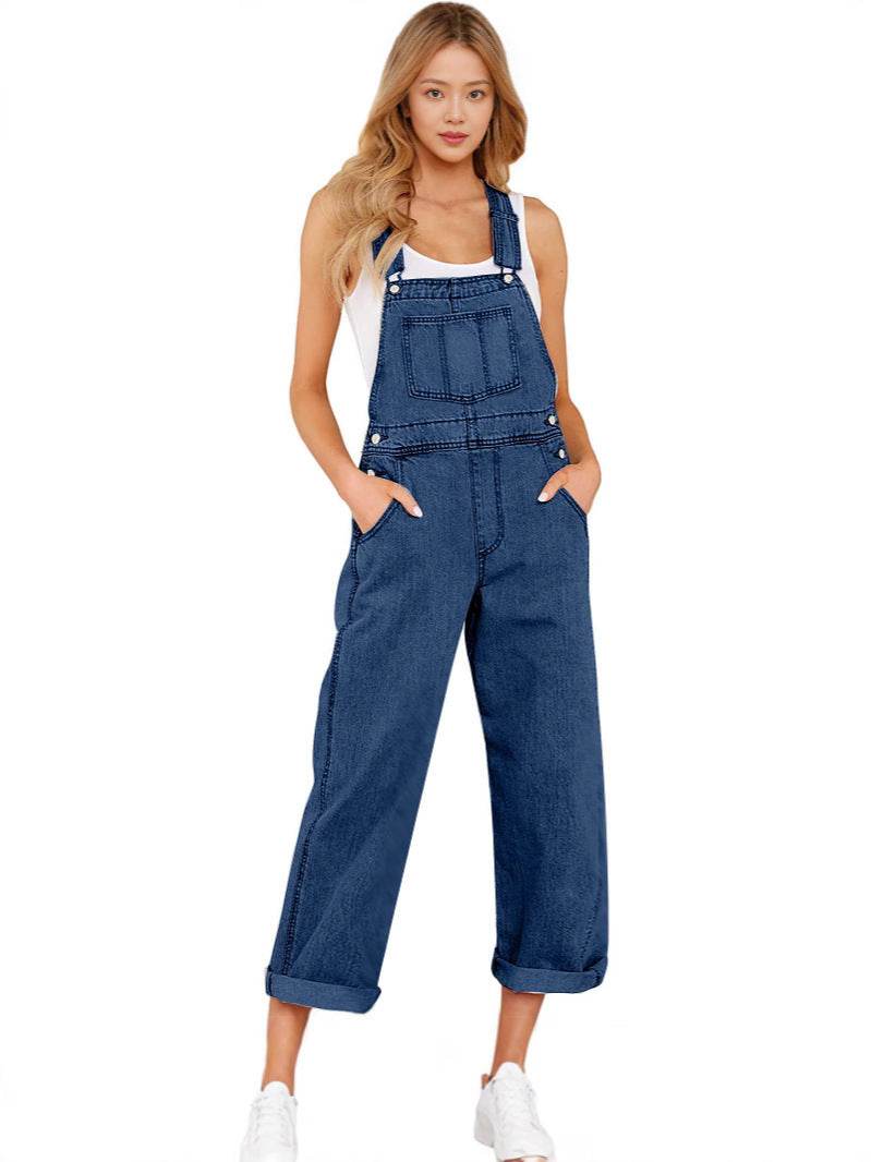 Loose Women's Denim Suspender Pants - Odeita
