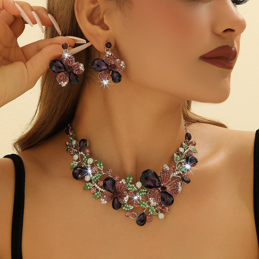 Flower Necklace And Earrings Suite Color