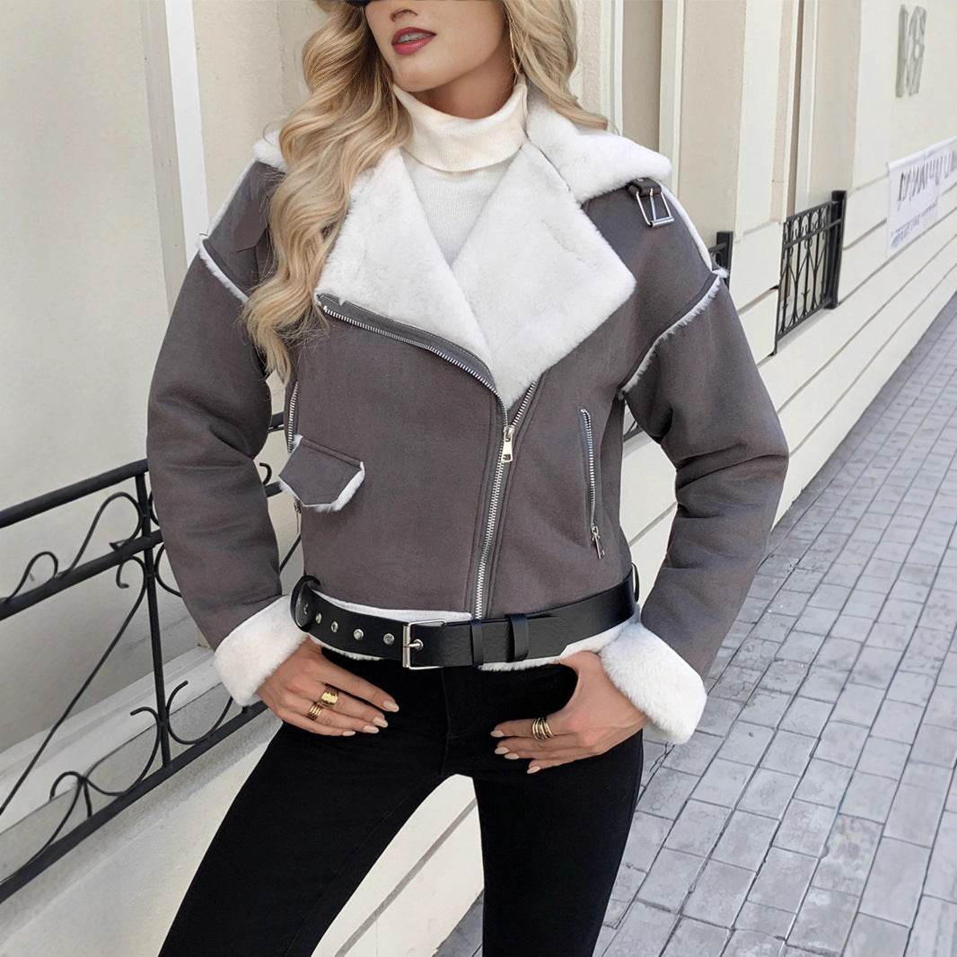 Women's Casual Fashion Polo Collar Plush Jacket Coat - Odeita
