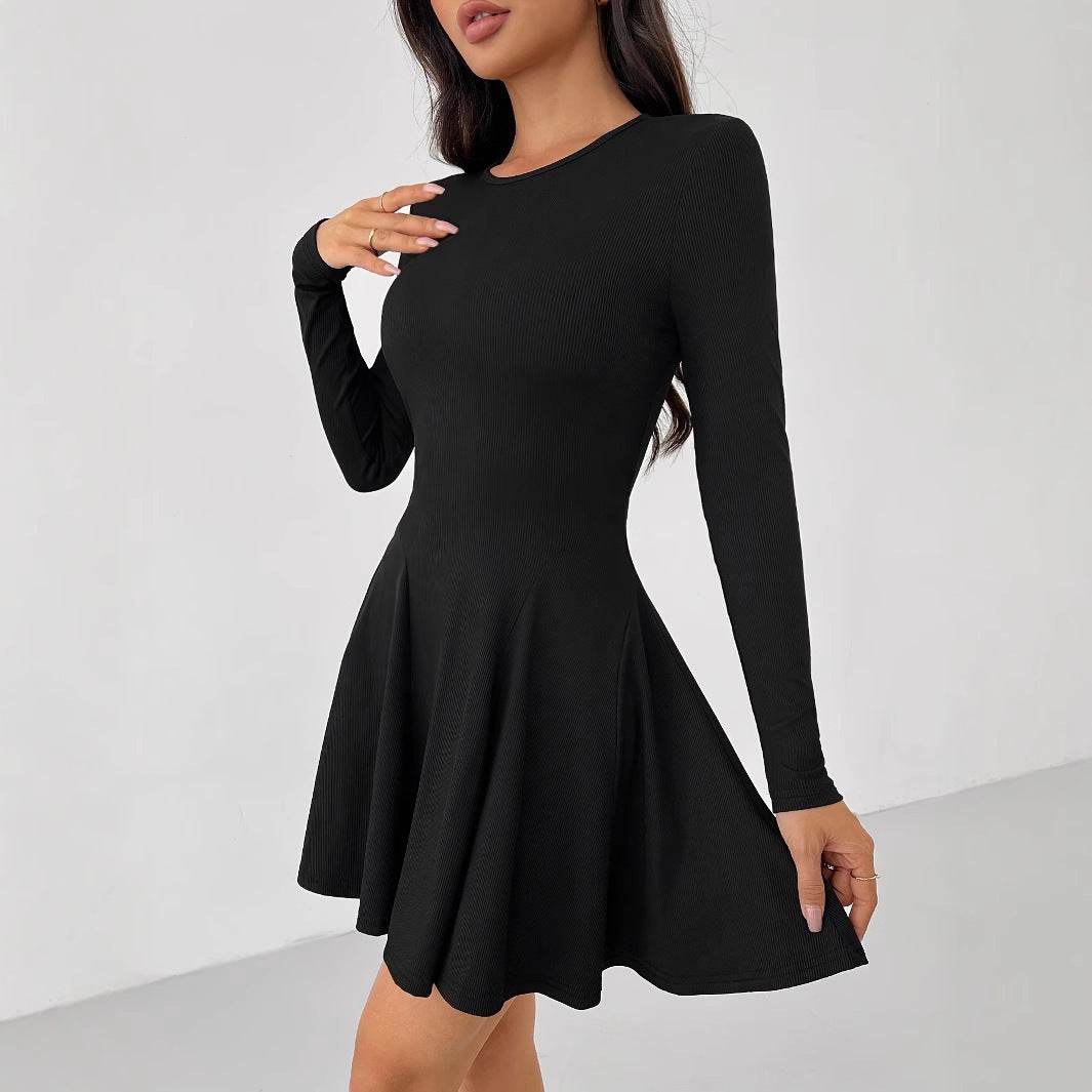 Fashion Solid Color Rib Fabric Dress For Women - Odeita