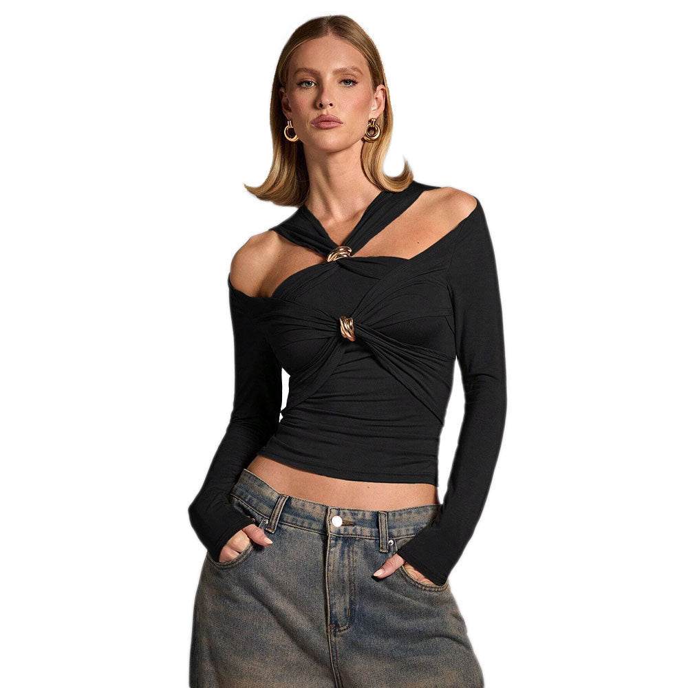 Women's Pure Color Halter Fashion Shoulder-baring Slim Top - Odeita