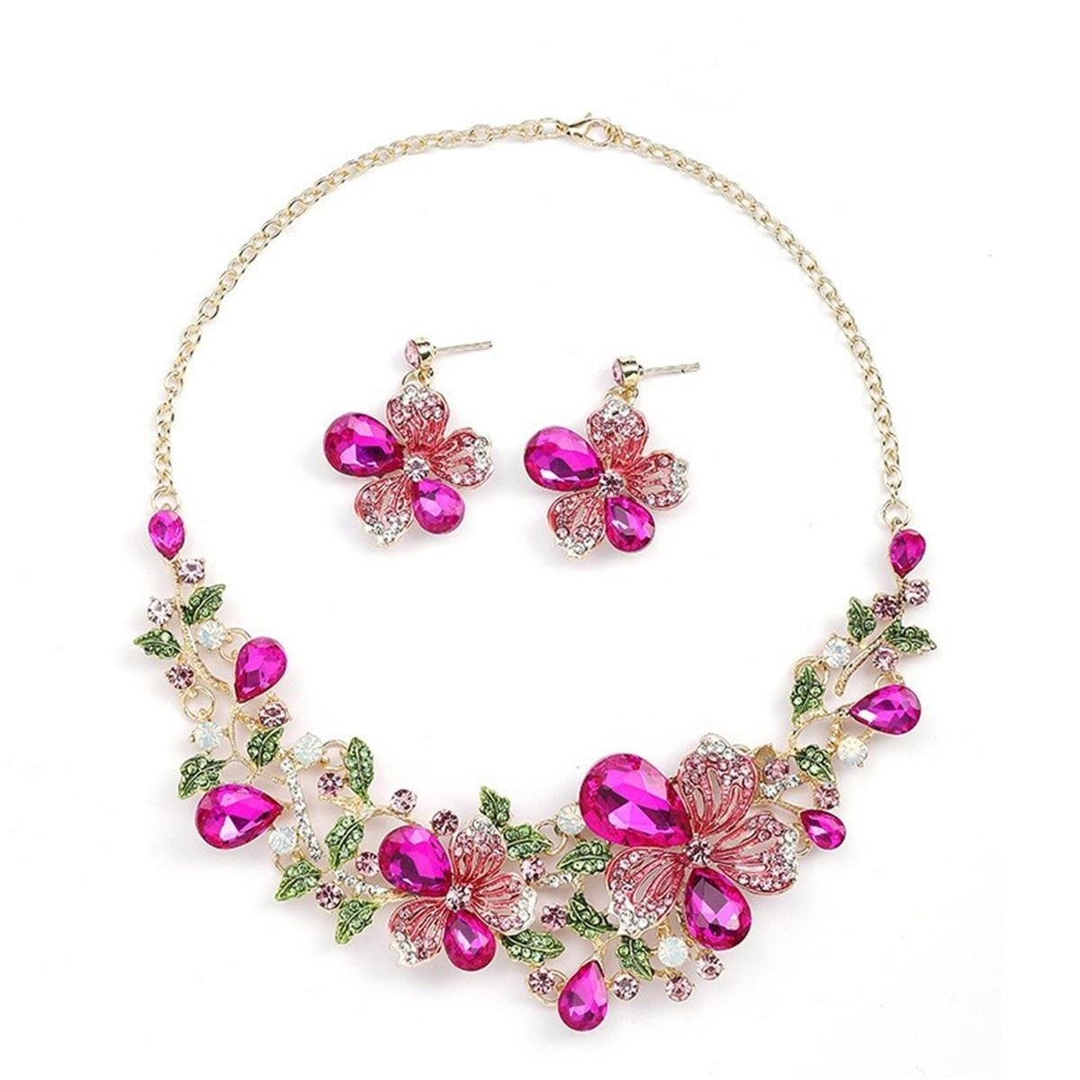 Flower Necklace And Earrings Suite Color
