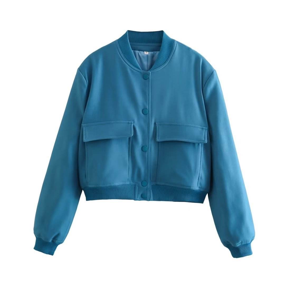 Casual Single-breasted Stand Collar Short Jacket With Pockets Fashion Long Sleeve Outwear Tops Coat For Womens Clothing - Odeita
