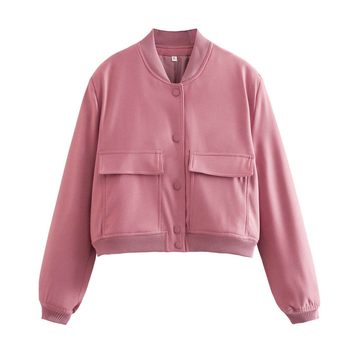 Casual Single-breasted Stand Collar Short Jacket With Pockets Fashion Long Sleeve Outwear Tops Coat For Womens Clothing - Odeita