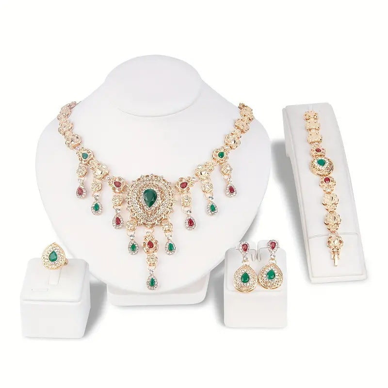 European And American Bride 4 PCs Set Fashion Alloy Necklace Ring