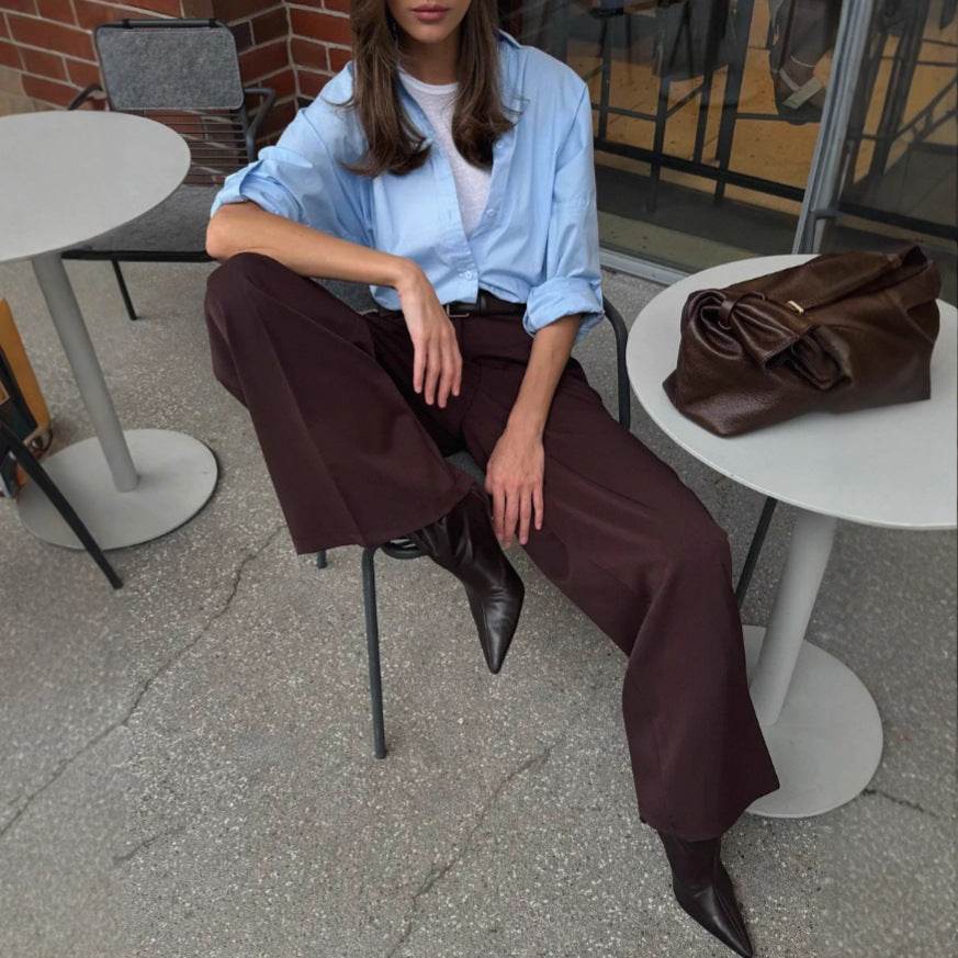 High Waist Mopping Commuter Draped Suit Pants - Odeita