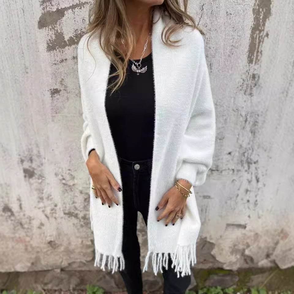 Women's Knitted Batwing Sleeve Cardigan With Tassel Design Fashion Loose Shawl Outwear Clothing - Odeita