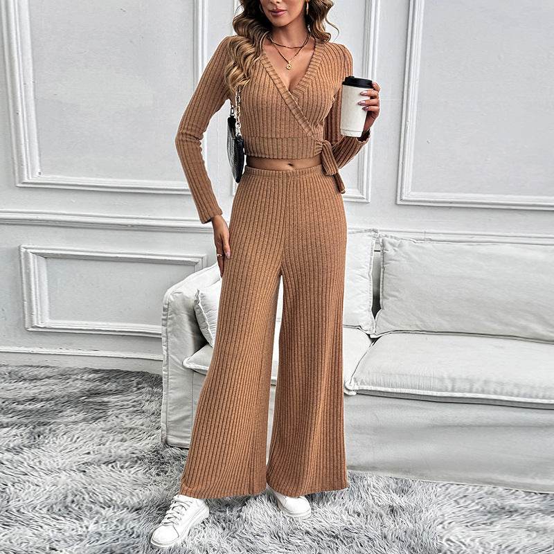 Solid Color Texture Basic All-matching Ladies Two-piece Set - Odeita
