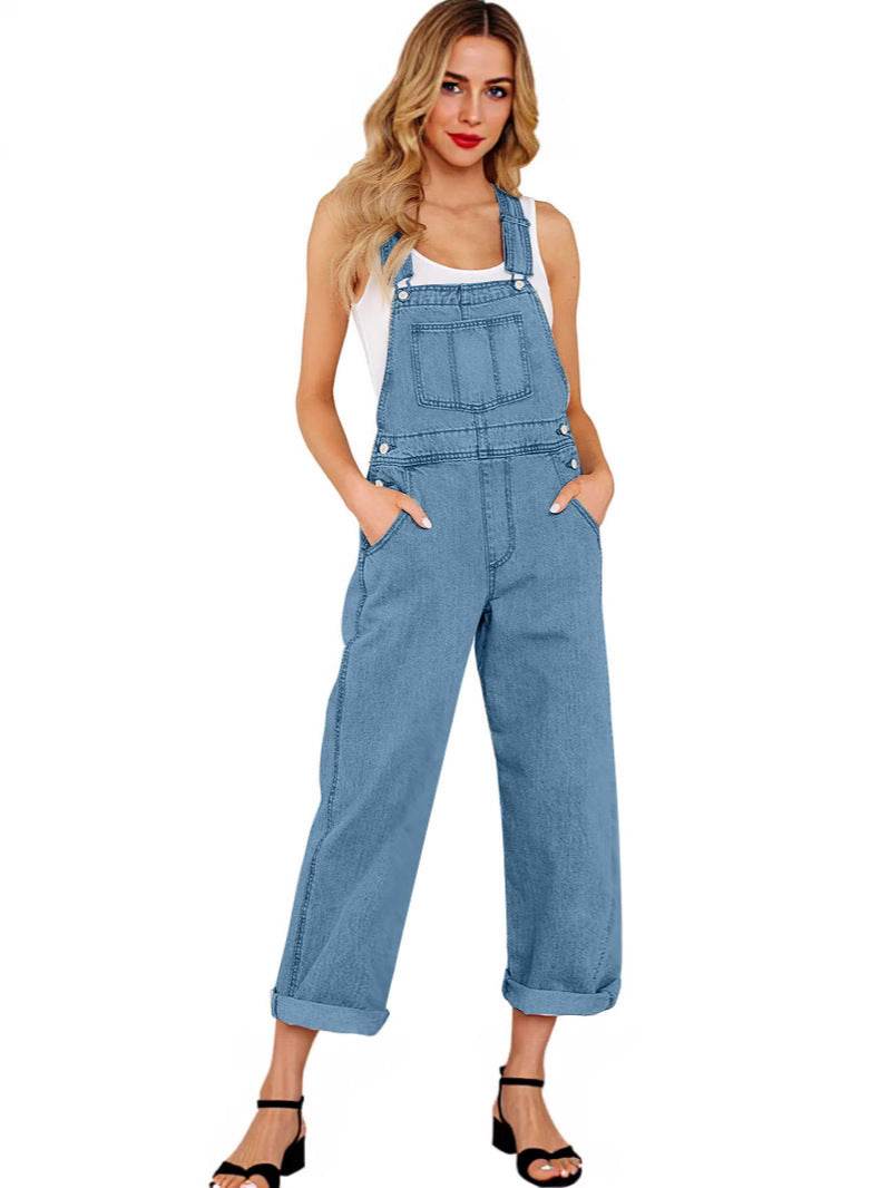 Loose Women's Denim Suspender Pants - Odeita