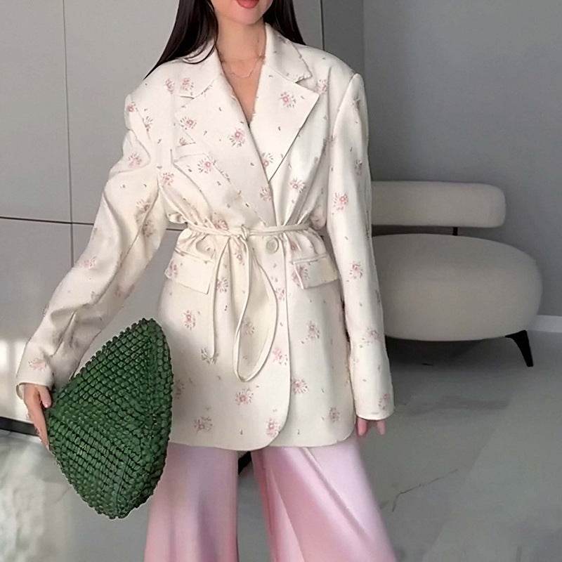 Collar Lace-up Waist-tight Suit Jacket - Odeita
