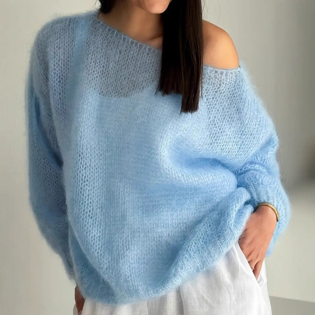 Gentle Thin Hollow Outerwear Knitted Blouse