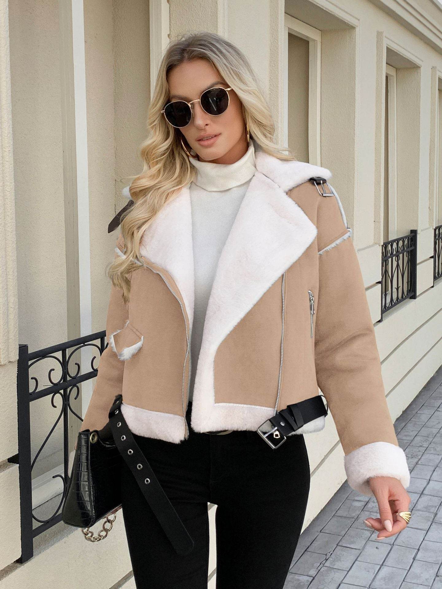 Women's Casual Fashion Polo Collar Plush Jacket Coat - Odeita