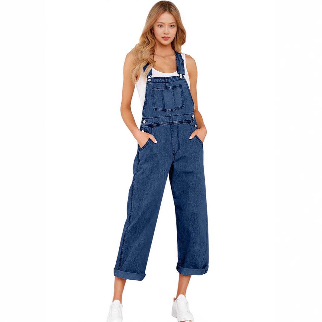 Loose Women's Denim Suspender Pants - Odeita