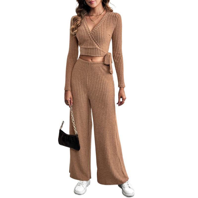 Solid Color Texture Basic All-matching Ladies Two-piece Set - Odeita