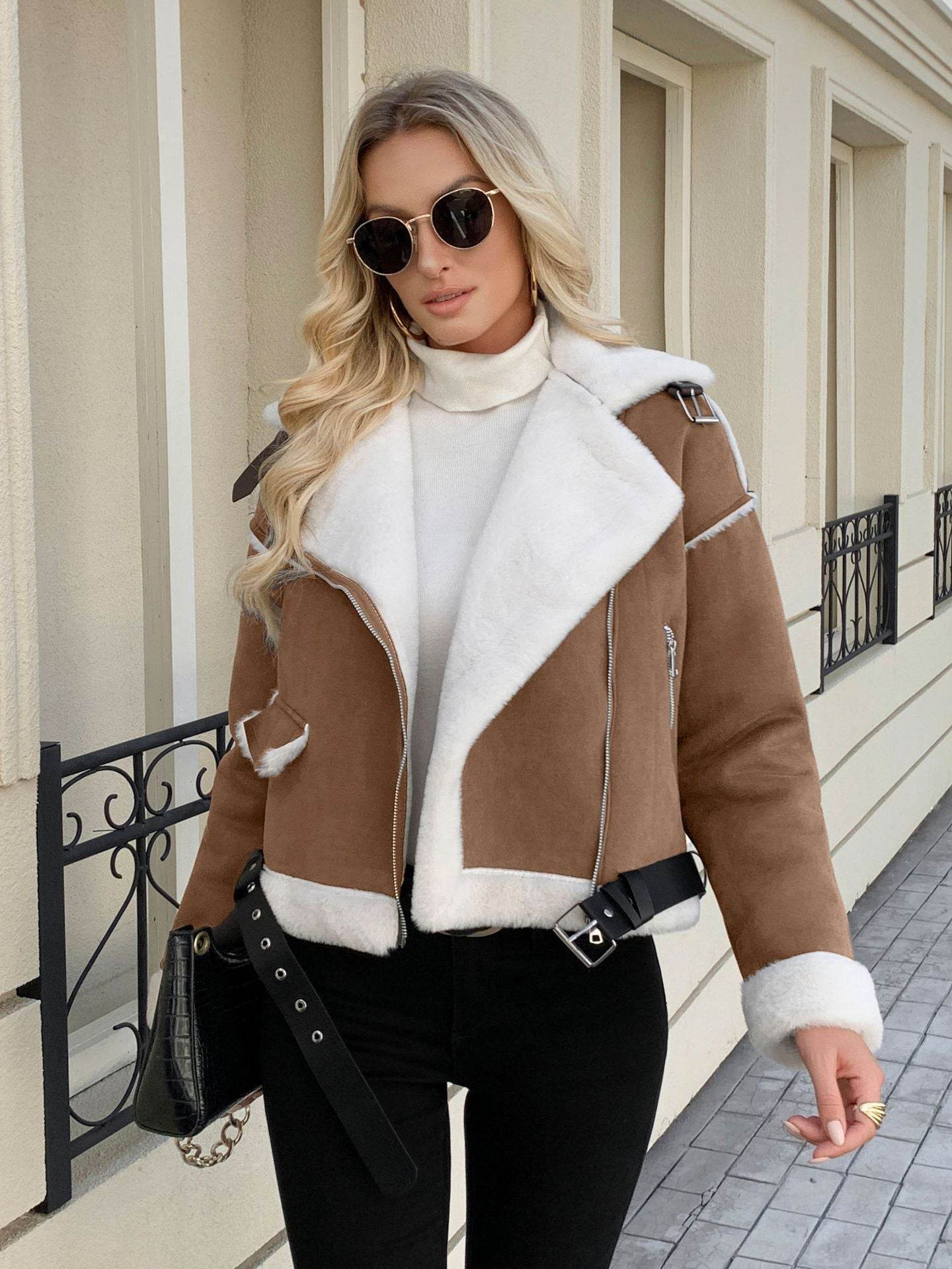 Women's Casual Fashion Polo Collar Plush Jacket Coat - Odeita