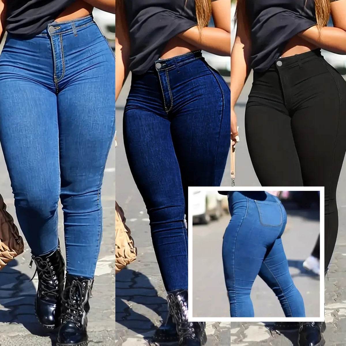 Spring Autumn Women's Skinny Fit Denim Jeans Solid Color High Waist Jeans For Women Oversized Basics Pants Ladies Pencil Pants - Odeita