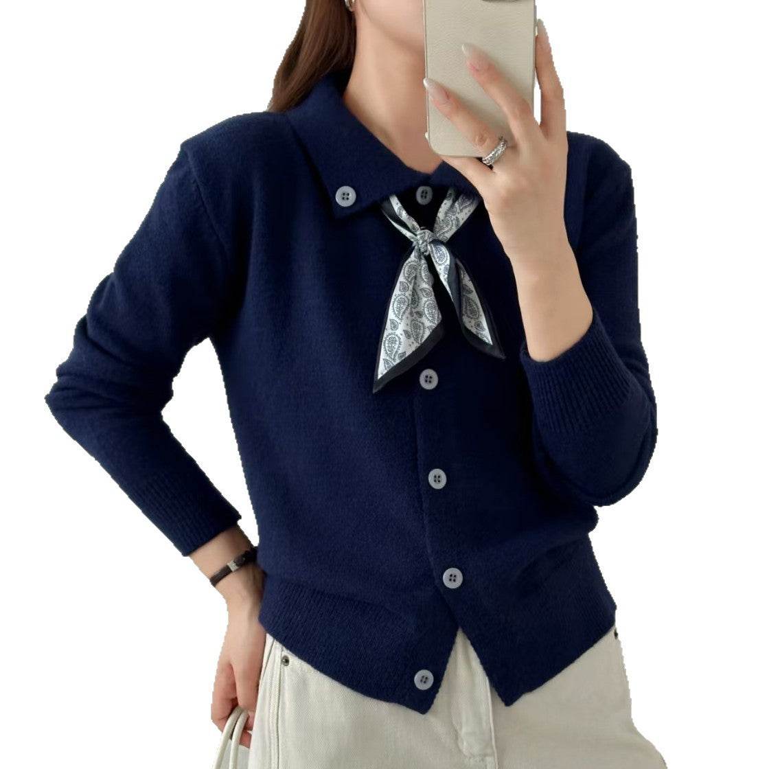 Lazy Fashion Lapel Scarf Sweater - Odeita