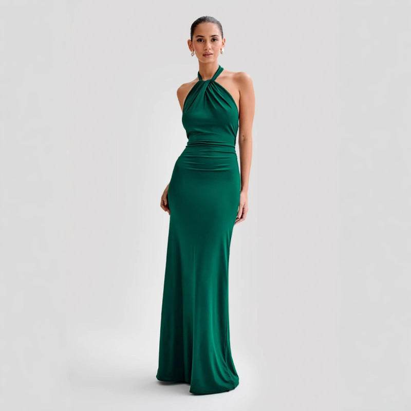 Ins Bodycon Halter Dress Sexy Backless Slim Fit Waist Slimming Maxi Dresses Prom Party Club Clothing For Women - Odeita
