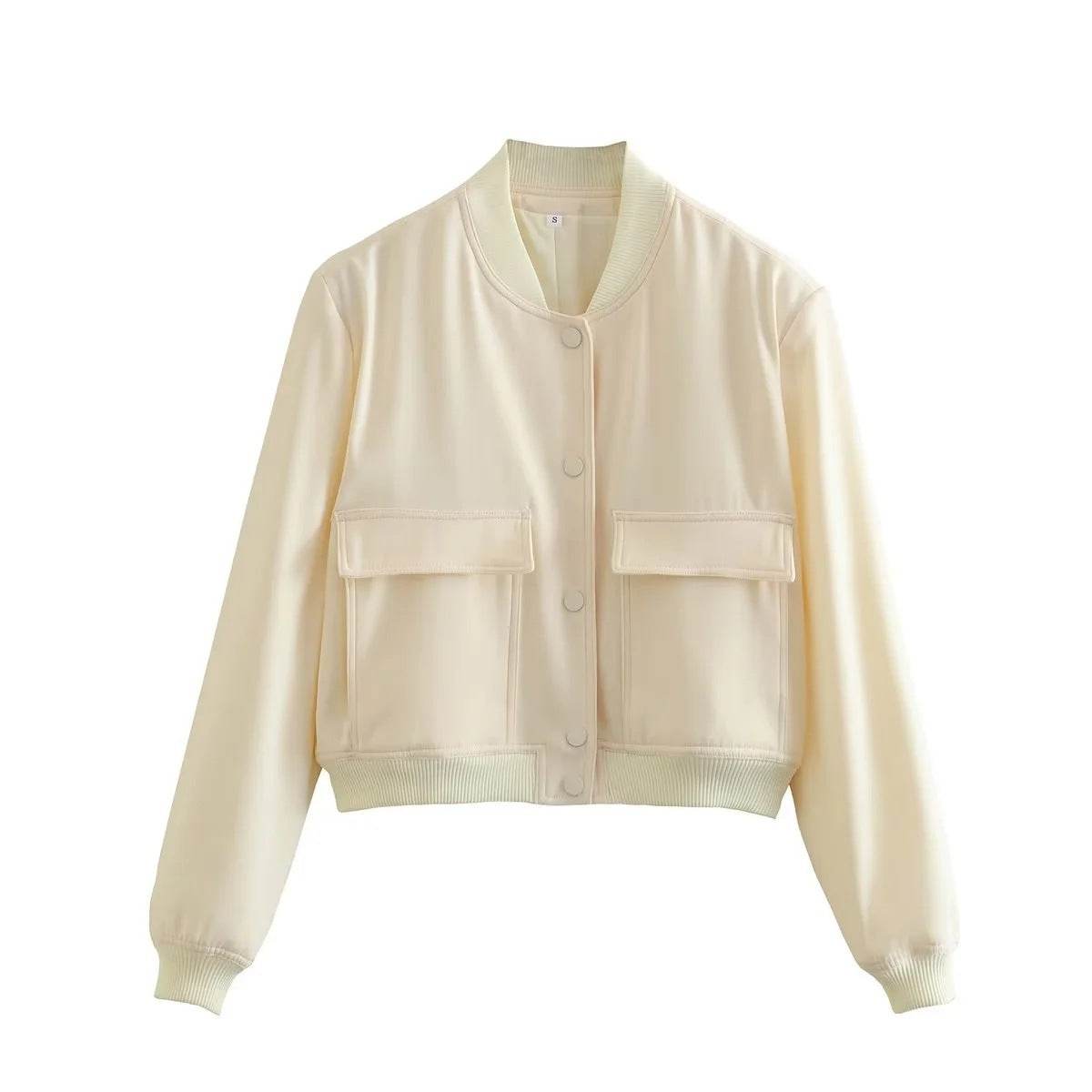 Casual Single-breasted Stand Collar Short Jacket With Pockets Fashion Long Sleeve Outwear Tops Coat For Womens Clothing - Odeita