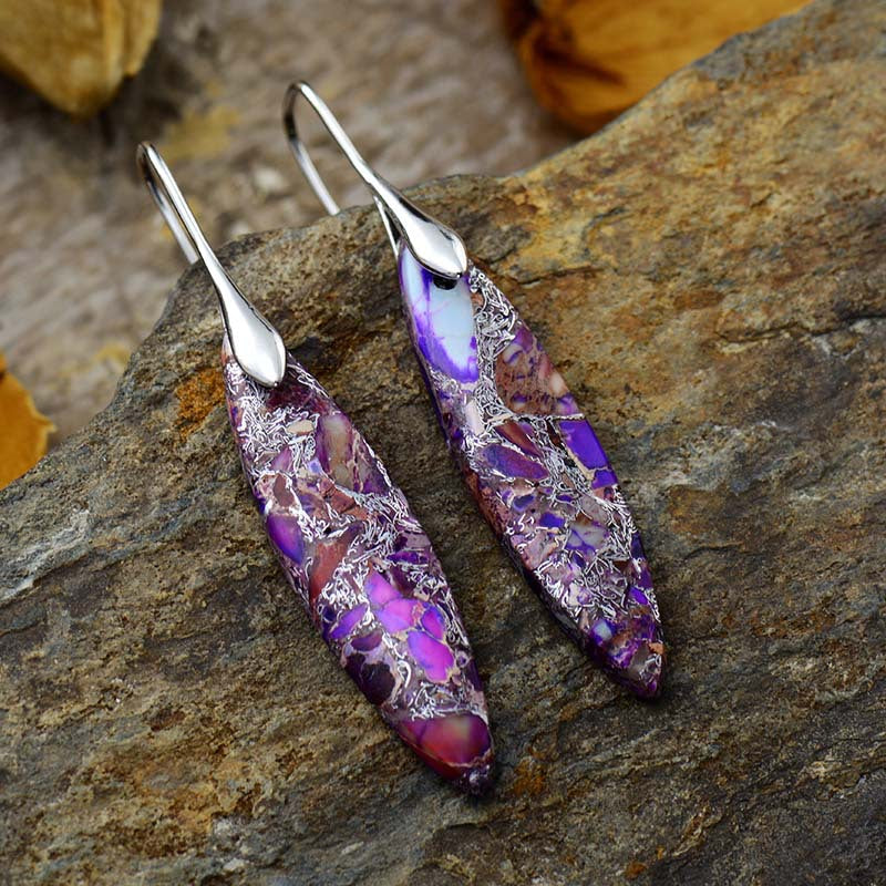 Simple High Quality Leaf Pendant Earrings Eardrops Natural Stone Ornament