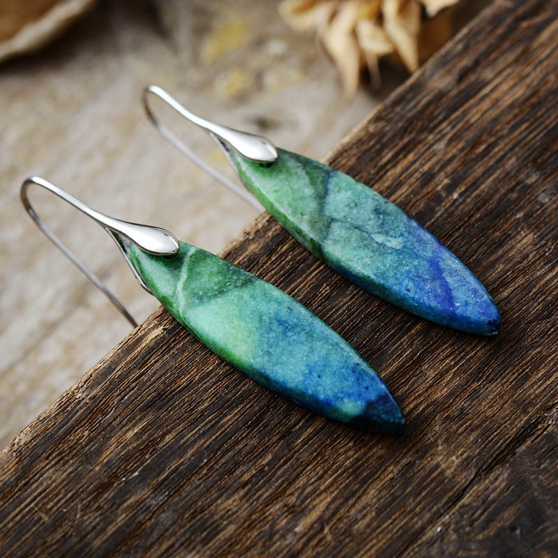 Simple High Quality Leaf Pendant Earrings Eardrops Natural Stone Ornament