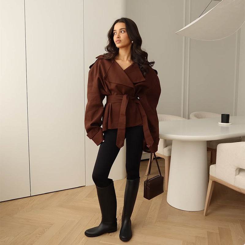 Women's Fashion Waist-controlled Long-sleeved Coat - Odeita