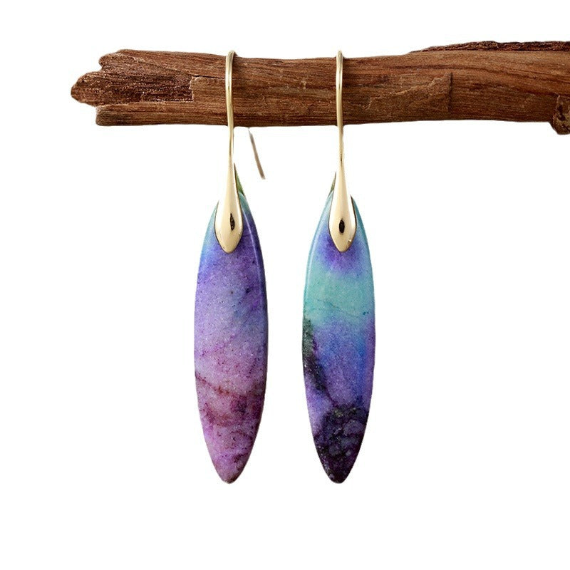 Simple High Quality Leaf Pendant Earrings Eardrops Natural Stone Ornament