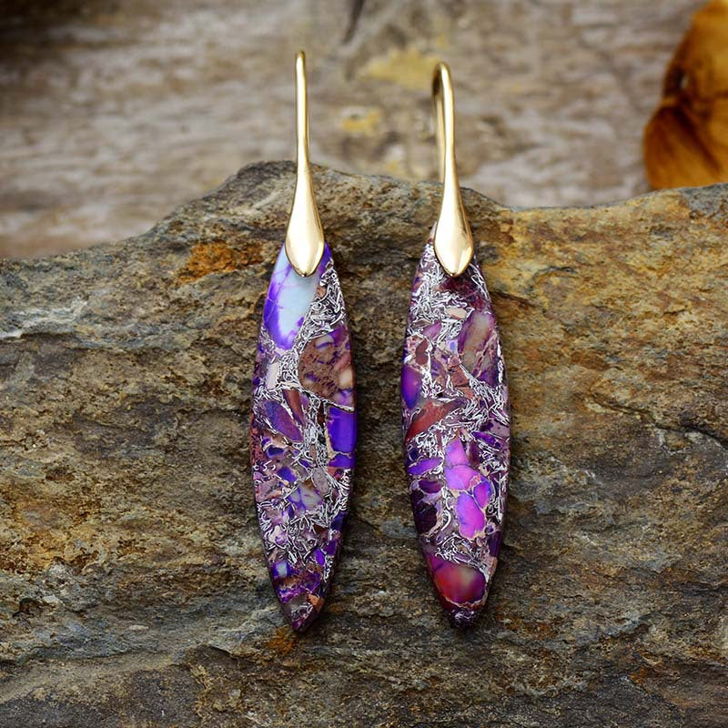 Simple High Quality Leaf Pendant Earrings Eardrops Natural Stone Ornament