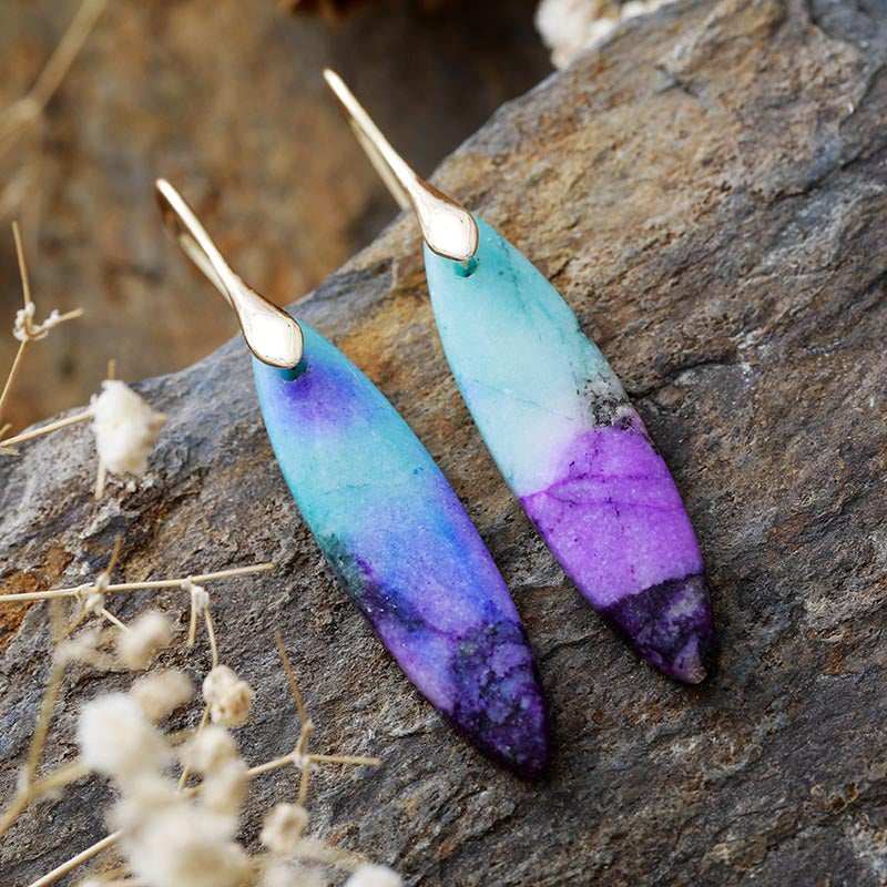 Simple High Quality Leaf Pendant Earrings Eardrops Natural Stone Ornament
